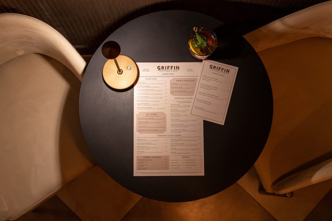 Griffin menu on a table