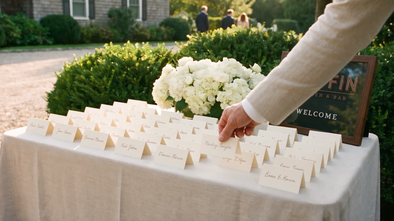 Escort cards on the welcome table at a Griffin wedding